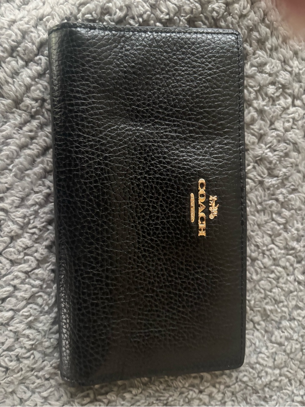 Coach Black Pebbled Leather Continental Wallet with Gold Hardware